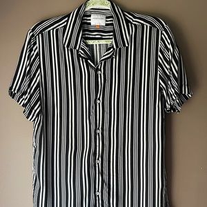 Black and white striped button-down summer shirt